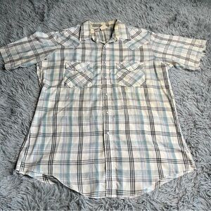 Western Frontier Shirt Mens Large Pearl Snap Vintage Western Rodeo Plaid White
